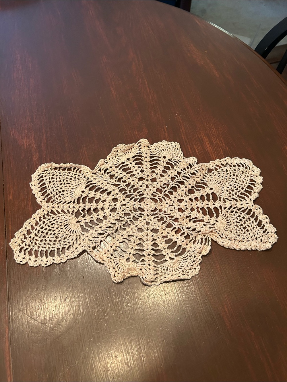 Hand-Crocheted Lace Doily Table Accent - Cream 16 in by 10 in